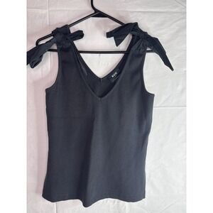 Maeve Anthropologie Black Ribbed V Neck Tank Top Tie Shoulder Women Medium